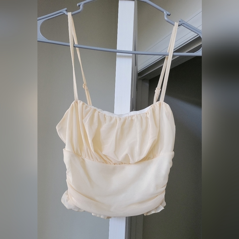 Ruched Bust Ruffle Hem Cami Top Apricot Size: XS/2